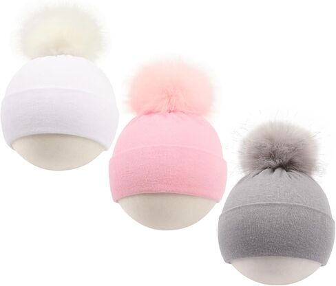 Newborn Cotton Hats 0-12 Months for Baby Boys Girls Soft Beanie Hat Infant POM Cotton Cap in Saudi Arabia
