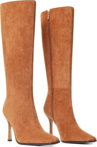 AOSPHIRAYLIAN Knee High Boots for Women Square Toe Tall Boots with Zipper Fashion Dress High Heel Boots Black Brown in Saudi Arabia