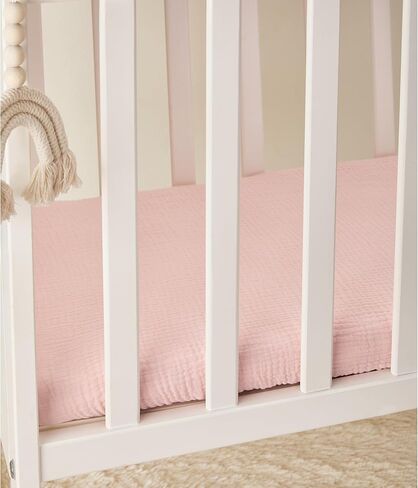 TILLYOU Muslin Bassinet Sheet - Ultra Soft Cotton Material, Skin Friendly Bassinet Fitted Sheet for Baby, Fit for Rectangle, Round, Oval, Hourglass Mattress,33"x16"，Light Purple&Light Pink in Kuwait