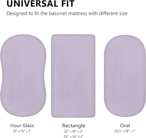 TILLYOU Muslin Bassinet Sheet - Ultra Soft Cotton Material, Skin Friendly Bassinet Fitted Sheet for Baby, Fit for Rectangle, Round, Oval, Hourglass Mattress,33"x16"，Light Purple&Light Pink in Kuwait