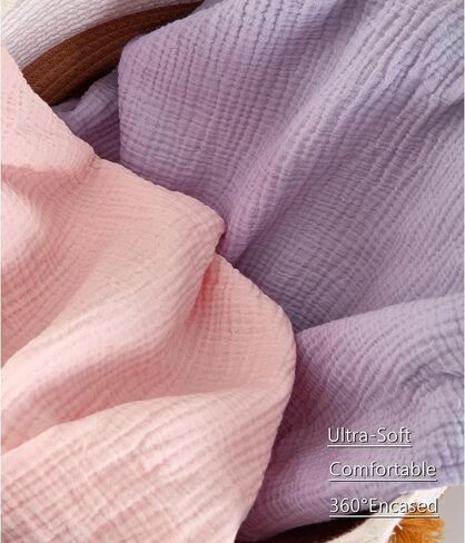 TILLYOU Muslin Bassinet Sheet - Ultra Soft Cotton Material, Skin Friendly Bassinet Fitted Sheet for Baby, Fit for Rectangle, Round, Oval, Hourglass Mattress,33"x16"，Light Purple&Light Pink in Kuwait