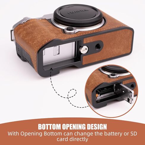 Uchandmade】 نصف حافظة كاميرا مصنوعة يدويًا من الجلد الأصلي لكاميرا Fujifilm X-M5/Fujifilm X-M5 حافظة كاميرا/حافظة Fujifilm X-M5 - طبقة علوية من جلد البقر + لوحة قاعدة معدنية (أسود) in Kuwait