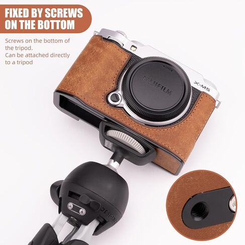 Uchandmade】 نصف حافظة كاميرا مصنوعة يدويًا من الجلد الأصلي لكاميرا Fujifilm X-M5/Fujifilm X-M5 حافظة كاميرا/حافظة Fujifilm X-M5 - طبقة علوية من جلد البقر + لوحة قاعدة معدنية (أسود) in Kuwait
