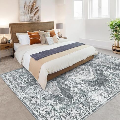 Washable Runner Rug 2x6 Runner Boho Vintage Rug Non Slip Kitchen Rugs Floral Oriental Entryway Rug Soft Bathroom Rugs Stain Resistant Carpet for Bedroom Hallway Laundry 2'x6' Blue in Kuwait