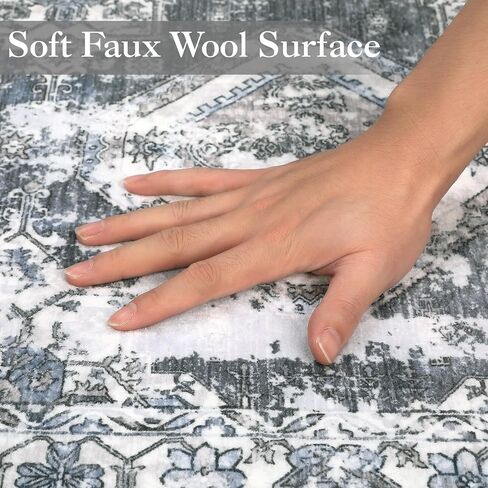 Washable Runner Rug 2x6 Runner Boho Vintage Rug Non Slip Kitchen Rugs Floral Oriental Entryway Rug Soft Bathroom Rugs Stain Resistant Carpet for Bedroom Hallway Laundry 2'x6' Blue in Kuwait