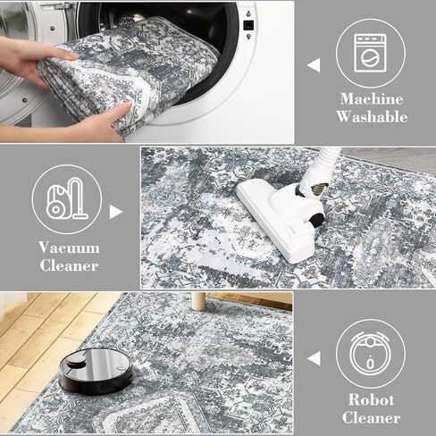 Washable Runner Rug 2x6 Runner Boho Vintage Rug Non Slip Kitchen Rugs Floral Oriental Entryway Rug Soft Bathroom Rugs Stain Resistant Carpet for Bedroom Hallway Laundry 2'x6' Blue in Kuwait