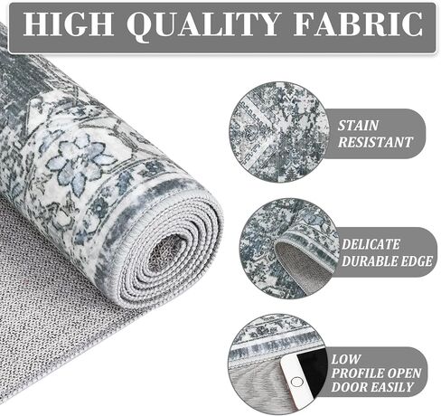 Washable Runner Rug 2x6 Runner Boho Vintage Rug Non Slip Kitchen Rugs Floral Oriental Entryway Rug Soft Bathroom Rugs Stain Resistant Carpet for Bedroom Hallway Laundry 2'x6' Blue in Kuwait