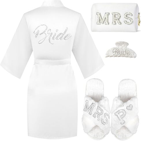 Personalized Initial Wedding Bride Slippers, Bride to Be Gifts, Bridal Shower Gifts, Bride Robe Hair Clip MRS Makeup Bag in Saudi Arabia