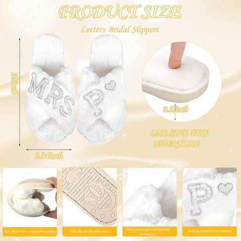 Personalized Initial Wedding Bride Slippers, Bride to Be Gifts, Bridal Shower Gifts, Bride Robe Hair Clip MRS Makeup Bag in Saudi Arabia