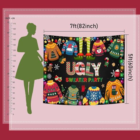 Mocsicka Ugly Sweater Party Backdrop Christmas Elfed Up Ugly Sweater Party Decoration Ugly Christmas Sweater Party Banner Photo Booth Props (7x5ft(82''x60'')) in Saudi Arabia
