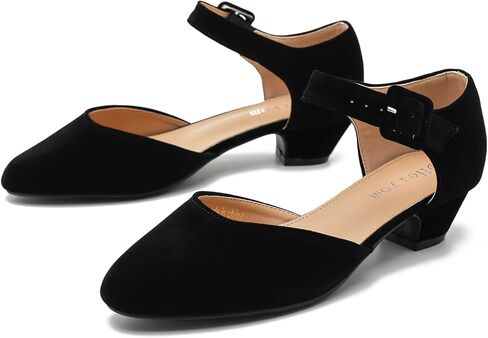 Women's Low Block Heels Ankle Buckle Strap Closed Toe Comfortable Chunky Heel Dress Work Pumps in Kuwait