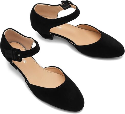 Women's Low Block Heels Ankle Buckle Strap Closed Toe Comfortable Chunky Heel Dress Work Pumps in Kuwait