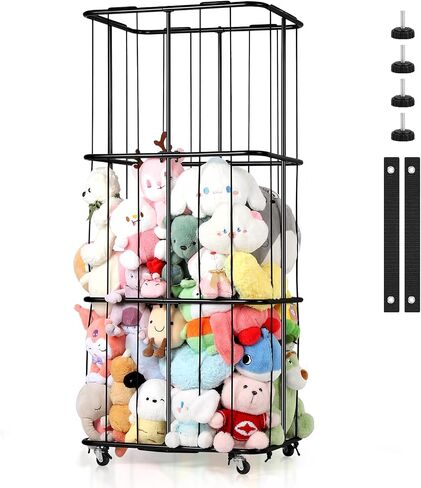 smusei Stuffed Animal Storage Plush Toy Organizer Rolling Stuffed Animal Holder Large Stuffed Animal Zoo Storage for Play Room Bedroom, Black in Saudi Arabia