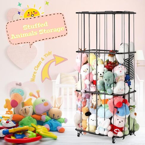 smusei Stuffed Animal Storage Plush Toy Organizer Rolling Stuffed Animal Holder Large Stuffed Animal Zoo Storage for Play Room Bedroom, Black in Saudi Arabia