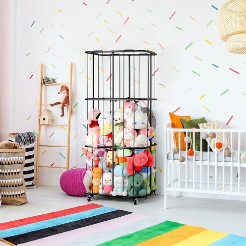 smusei Stuffed Animal Storage Plush Toy Organizer Rolling Stuffed Animal Holder Large Stuffed Animal Zoo Storage for Play Room Bedroom, Black in Saudi Arabia