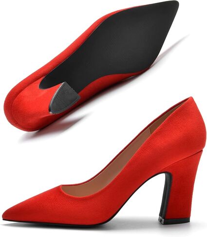 HHTCAL Closed Pointed Toe Chunky Block Heel Pumps High Heels for Women Sexy Elegant Formal Work Office Ladies Dress Shoes in Kuwait