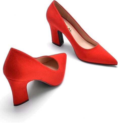 HHTCAL Closed Pointed Toe Chunky Block Heel Pumps High Heels for Women Sexy Elegant Formal Work Office Ladies Dress Shoes in Kuwait