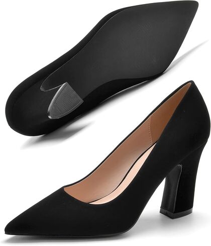 HHTCAL Closed Pointed Toe Chunky Block Heel Pumps High Heels for Women Sexy Elegant Formal Work Office Ladies Dress Shoes in Kuwait