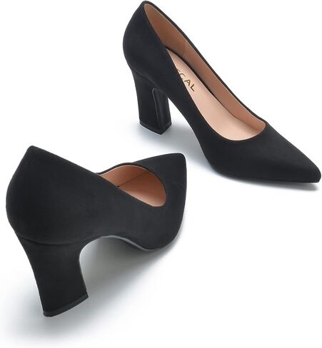 HHTCAL Closed Pointed Toe Chunky Block Heel Pumps High Heels for Women Sexy Elegant Formal Work Office Ladies Dress Shoes in Kuwait
