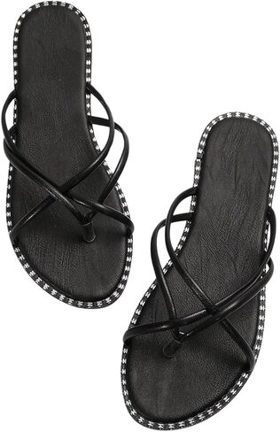 GORGLITTER Women's Criss Cross Strappy Thong Flat Sandals Round Toe Pu Leather Slide Shoes in Saudi Arabia