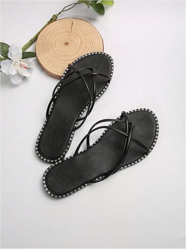 GORGLITTER Women's Criss Cross Strappy Thong Flat Sandals Round Toe Pu Leather Slide Shoes in Saudi Arabia