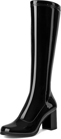 CKSNDLF Women's Knee High Go Go Boots Square Toe Slouch Boots Side Zipper Ladies Party Dance Shoes in Saudi Arabia