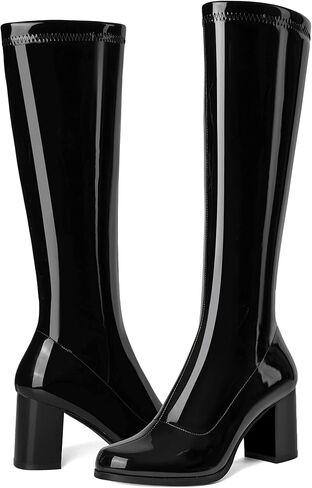CKSNDLF Women's Knee High Go Go Boots Square Toe Slouch Boots Side Zipper Ladies Party Dance Shoes in Saudi Arabia