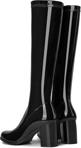 CKSNDLF Women's Knee High Go Go Boots Square Toe Slouch Boots Side Zipper Ladies Party Dance Shoes in Saudi Arabia