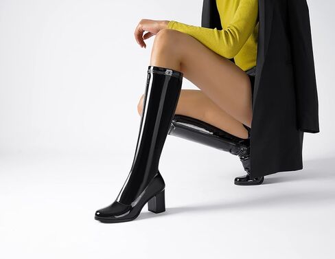 CKSNDLF Women's Knee High Go Go Boots Square Toe Slouch Boots Side Zipper Ladies Party Dance Shoes in Saudi Arabia