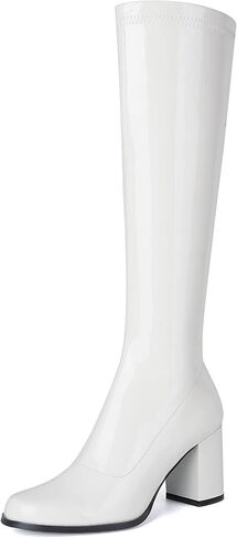 CKSNDLF Women's Knee High Go Go Boots Square Toe Slouch Boots Side Zipper Ladies Party Dance Shoes in Saudi Arabia