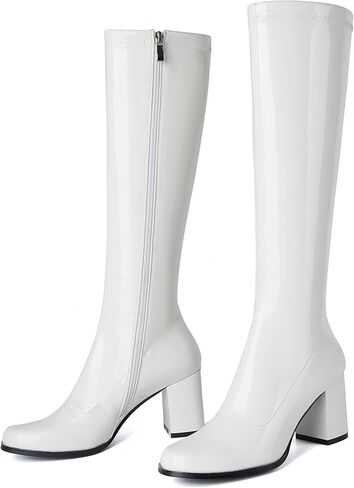 CKSNDLF Women's Knee High Go Go Boots Square Toe Slouch Boots Side Zipper Ladies Party Dance Shoes in Saudi Arabia