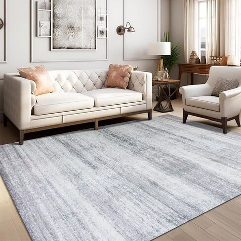 Modern Abstract Geometric Area Rug 8' x 10', Non-Shedding Grey Floor Carpet for Living Room,Bedroom,Dining Room in Saudi Arabia