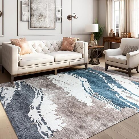 Modern Abstract Geometric Area Rug 8' x 10', Non-Shedding Grey Floor Carpet for Living Room,Bedroom,Dining Room in Saudi Arabia