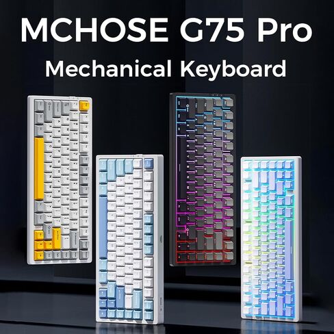 G75 Pro Wireless Mechanical Keyboard, 75% Layout, Gasket Mounted, 5 Layers Dampening,RGB Backlit, 2.4GHz/BT/Wired Tri-Mode, Hot Swappable (Grey, Matcha Latte) in Saudi Arabia