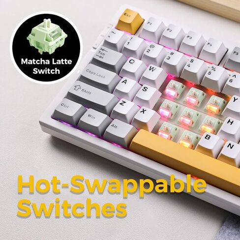 G75 Pro Wireless Mechanical Keyboard, 75% Layout, Gasket Mounted, 5 Layers Dampening,RGB Backlit, 2.4GHz/BT/Wired Tri-Mode, Hot Swappable (Grey, Matcha Latte) in Saudi Arabia