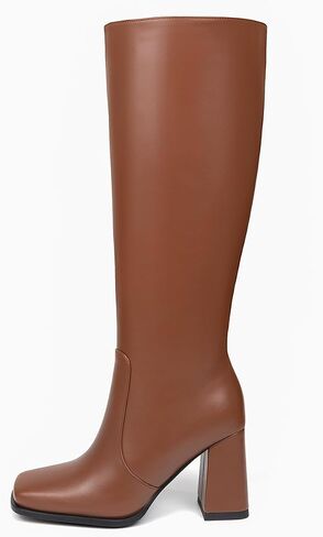 Knee High Boots Women Chunky Heel Tall Boots Square Toe Long Boots with Side Zipper in Saudi Arabia