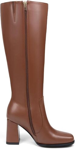 Knee High Boots Women Chunky Heel Tall Boots Square Toe Long Boots with Side Zipper in Saudi Arabia