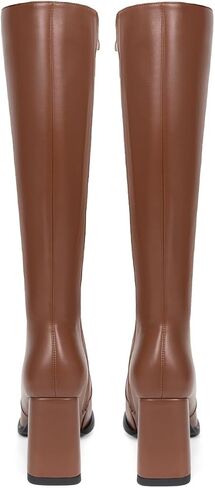 Knee High Boots Women Chunky Heel Tall Boots Square Toe Long Boots with Side Zipper in Saudi Arabia