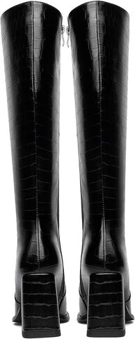 أحذية عالية في الركبة للنساء، أحذية طويلة بكعب مكتنز، أحذية طويلة بمقدمة مربعة مع سحاب جانبي in Kuwait