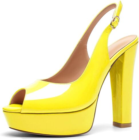 Mettesally Women's Peep Toe Sandals Chunky Platform Heeled Pumps Slingback Heels Summer Dress Shoes in Kuwait