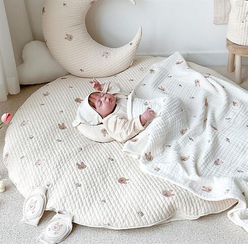 Baby Play Mat Infant Toddler Boy Girl Round Playmats Detachable Washable Crawl Mat Baby Room Area Rug Floor Mat Carpet for Activity Floor Mat Room Decorative (Rabbit) in Saudi Arabia