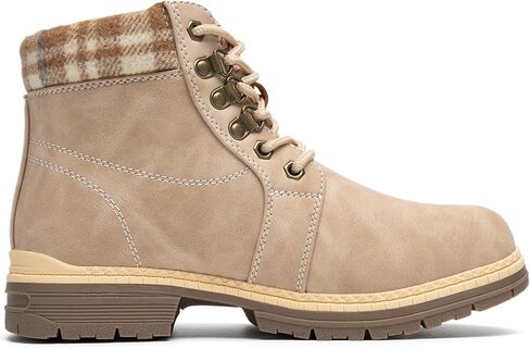 أحذية شتوية للمشي لمسافات طويلة من COTTIMO للنساء - حذاء عمل قتالي بني كاجوال - أحذية للكاحل مبطنة بالفراء غير قابلة للانزلاق - أحذية عصرية أحذية جلدية مقاومة للماء in Kuwait