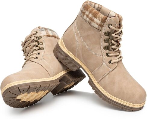 أحذية شتوية للمشي لمسافات طويلة من COTTIMO للنساء - حذاء عمل قتالي بني كاجوال - أحذية للكاحل مبطنة بالفراء غير قابلة للانزلاق - أحذية عصرية أحذية جلدية مقاومة للماء in Kuwait