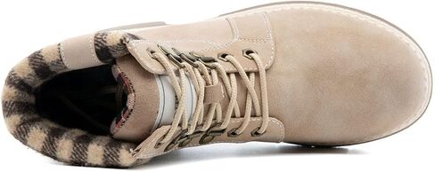 أحذية شتوية للمشي لمسافات طويلة من COTTIMO للنساء - حذاء عمل قتالي بني كاجوال - أحذية للكاحل مبطنة بالفراء غير قابلة للانزلاق - أحذية عصرية أحذية جلدية مقاومة للماء in Kuwait