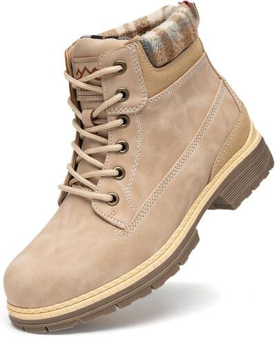 COTTIMO Snow Hiking Winter Boots for Women - Casual Brown Combat Work Boot - Non-slip Fur-Lined Ankle Boots - Fashion Boots Waterproof Leather Shoes in Saudi Arabia