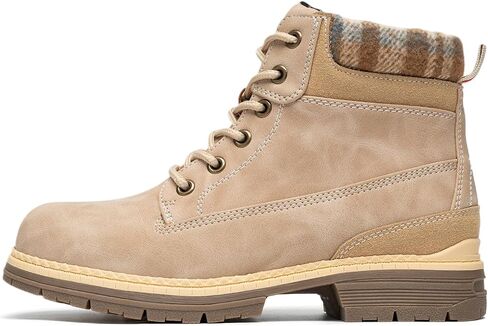 COTTIMO Snow Hiking Winter Boots for Women - Casual Brown Combat Work Boot - Non-slip Fur-Lined Ankle Boots - Fashion Boots Waterproof Leather Shoes in Saudi Arabia