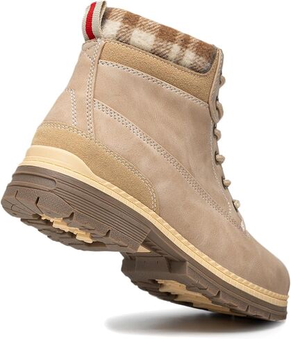 COTTIMO Snow Hiking Winter Boots for Women - Casual Brown Combat Work Boot - Non-slip Fur-Lined Ankle Boots - Fashion Boots Waterproof Leather Shoes in Saudi Arabia