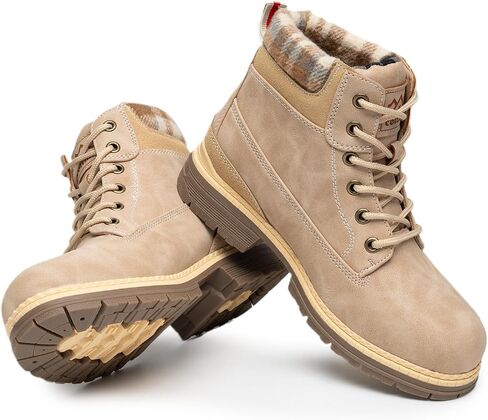 COTTIMO Snow Hiking Winter Boots for Women - Casual Brown Combat Work Boot - Non-slip Fur-Lined Ankle Boots - Fashion Boots Waterproof Leather Shoes in Saudi Arabia