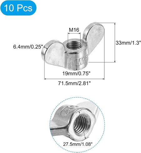 uxcell M10x1.5mm Wing Nut 4 Pcs, 304 Stainless Steel Butterfly Wing Nuts Fasteners Parts Hand Twist Tighten Wing Nuts for Machinery Electronic Equipment DIY, Silver in Saudi Arabia