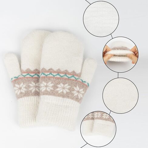 قفازات للتزلج في الهواء الطلق للمراهقين، قفازات شتوية دافئة، قفازات مزدوجة الطبقات بطباعة ندفة الثلج للأعمار من 7 إلى 14 عامًا in Kuwait